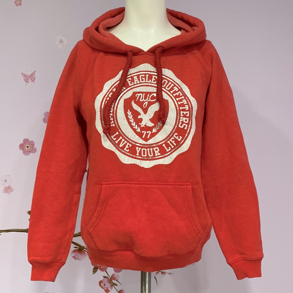 American Eagle Outfitters Women's White Silver NYC Hoodie Red Sweatshirt Size XS